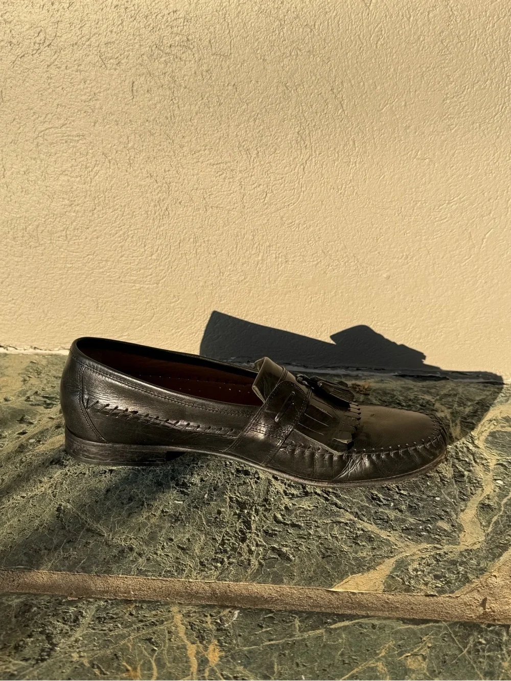 Florsheim Black Leather Tassel Kiltie Loafers